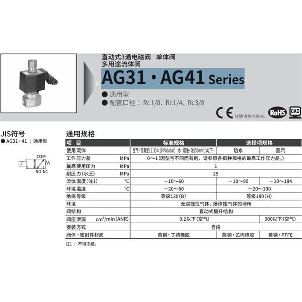 CKD喜開理多種流體直動式2通電磁集成閥AG41-03-2-DC 100V