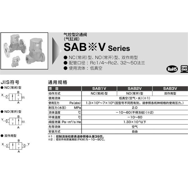 CKD喜開理氣控型2通閥（氣缸閥）SAB3V-15A-0B