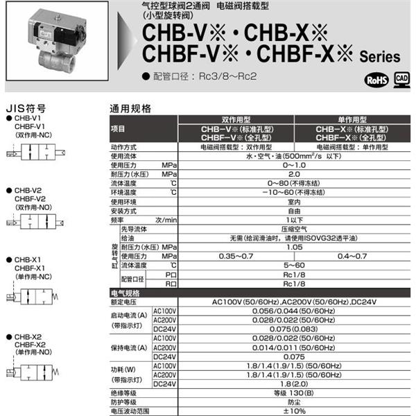 CKD喜開理氣控式球閥2?3通CHBF-X2-15-OB-AC100V