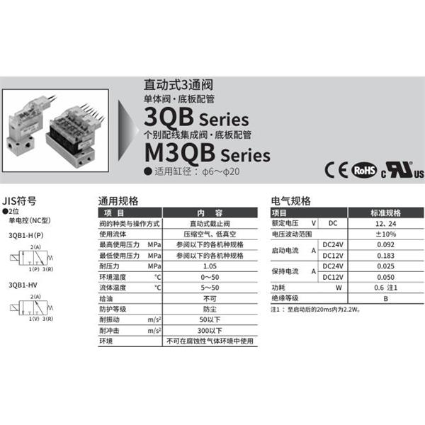 CKD喜開理直動式3通電磁閥3QB119-M5-C20H-3