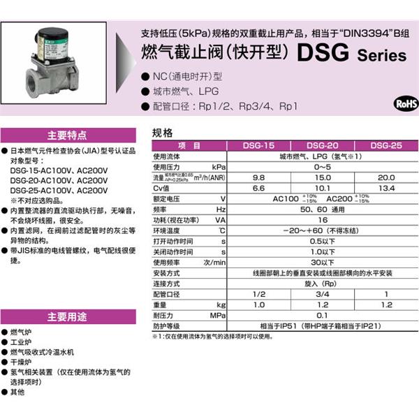 CKD喜開理氣體遮蔽閥（快開型）DSG-25-AC100V
