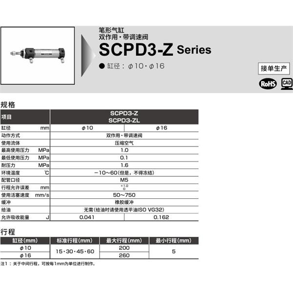 CKD喜開理筆形氣缸SCPD3-ZL-LS-10-50-T0H-R-I