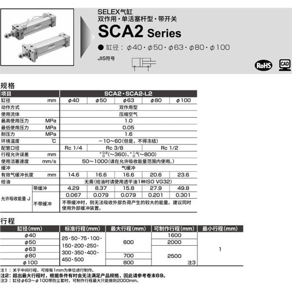 CKD喜開理SELEX氣缸SCA2-TA-63B-100-SI