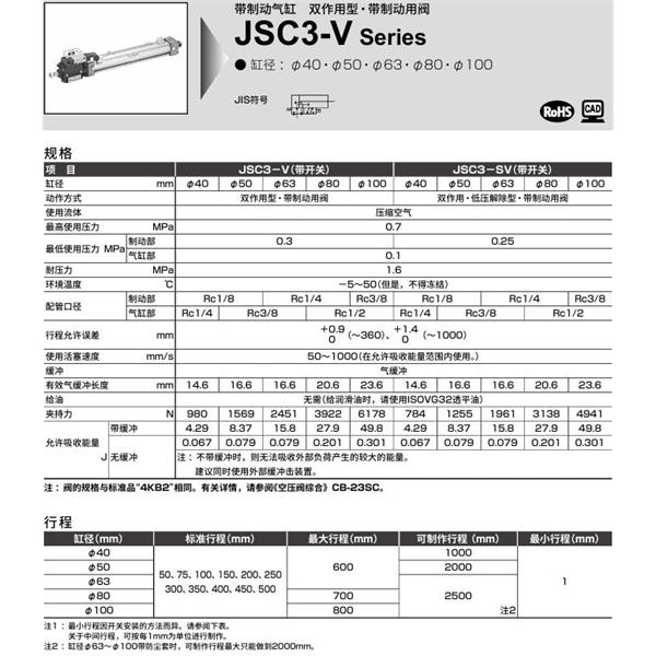 CKD喜開理帶制動器氣缸JSC3-SVL2-CB-50B-50-1-H0-R-SI