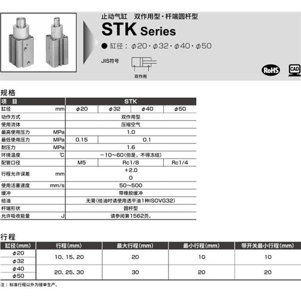 CKD喜開理止動氣缸STK-JY1-50-25-T0H-R-N11