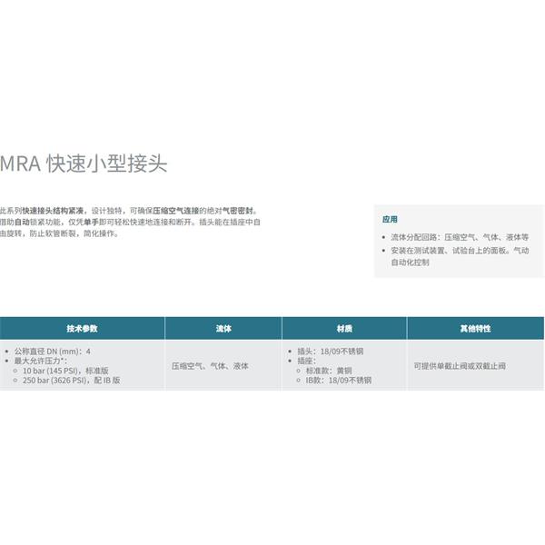 瑞士STAUBLI史陶比爾MRA 快速小型接頭MRA 04.8600