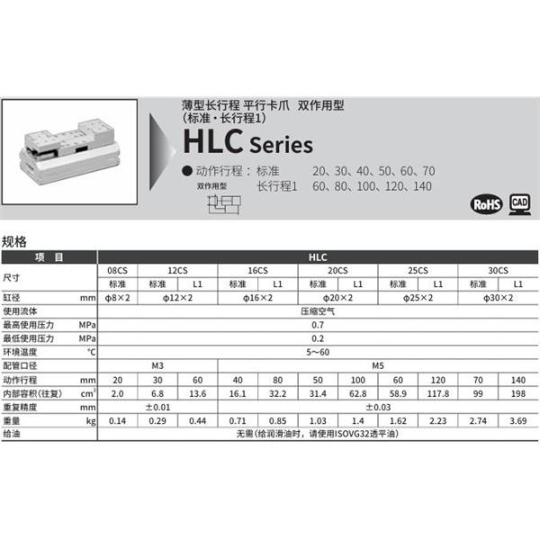 CKD喜開理薄型長行程平行卡爪HLC-25CS-L1