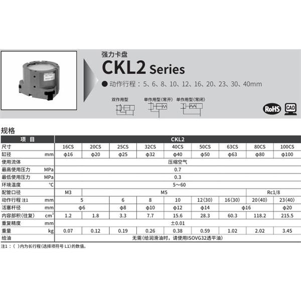 CKD喜開理強力卡盤CKL2-100CS-Y2